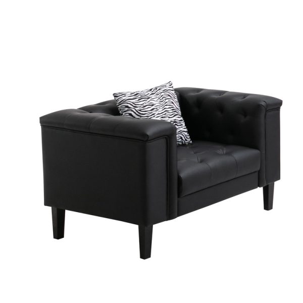 Sarah 44"W Black Vegan Leather Tufted Chair With 1 Accent Pillow - Image 2