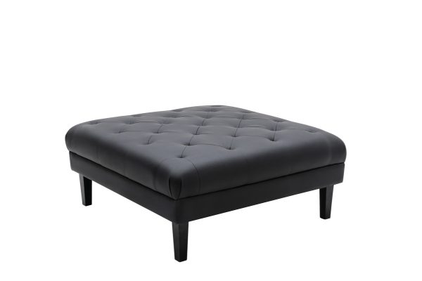 Sarah 44"W Black Vegan Leather Tufted Ottoman - Image 2
