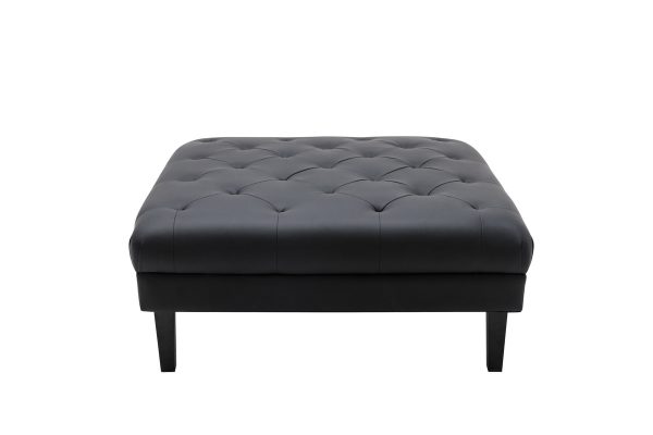 Sarah 44"W Black Vegan Leather Tufted Ottoman - Image 3