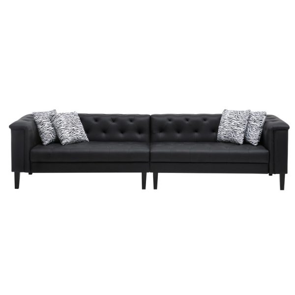 Sarah Black Vegan Leather Tufted Sofa 2 Chairs Living Room Set With 6 Accent Pillows - Image 6