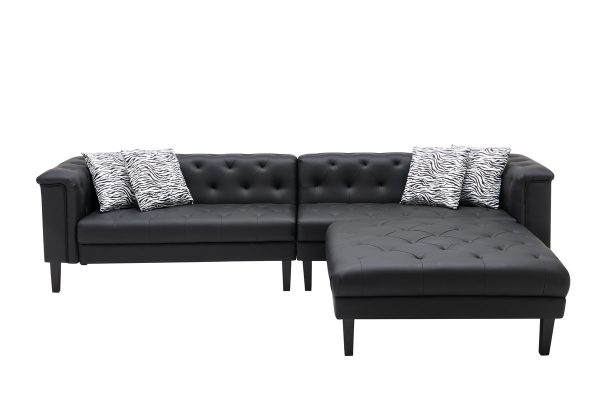 Sarah Black Vegan Leather Tufted Sofa Ottoman Living Room Set With 4 Accent Pillows - Image 4