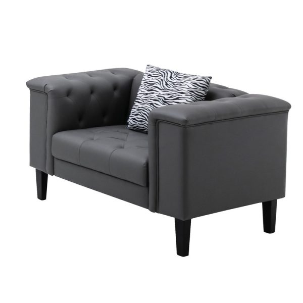 Sarah 44"W Gray Vegan Leather Tufted Chair With 1 Accent Pillow - Image 2