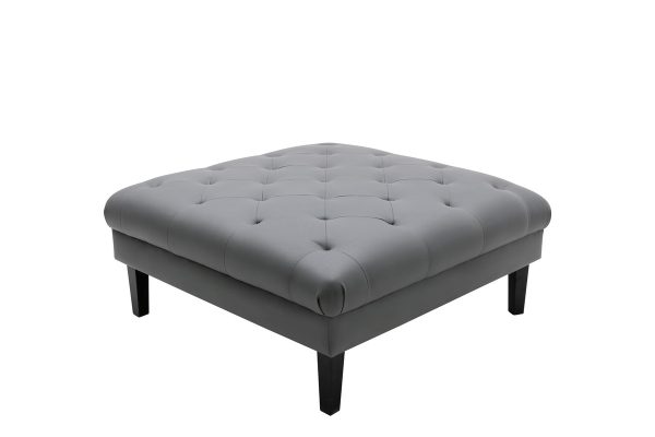 Sarah 44"W Gray Vegan Leather Tufted Ottoman - Image 2