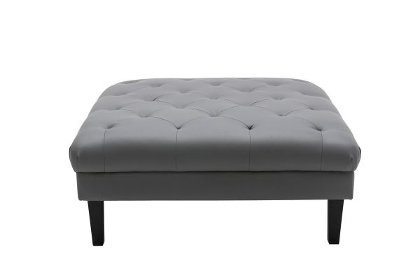 Sarah 44"W Gray Vegan Leather Tufted Ottoman - Image 3