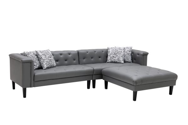 Sarah Gray Vegan Leather Tufted Sofa Ottoman Living Room Set With 4 Accent Pillows - Image 4