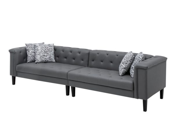 Sarah Gray Vegan Leather Tufted Sofa Ottoman Living Room Set With 4 Accent Pillows - Image 3