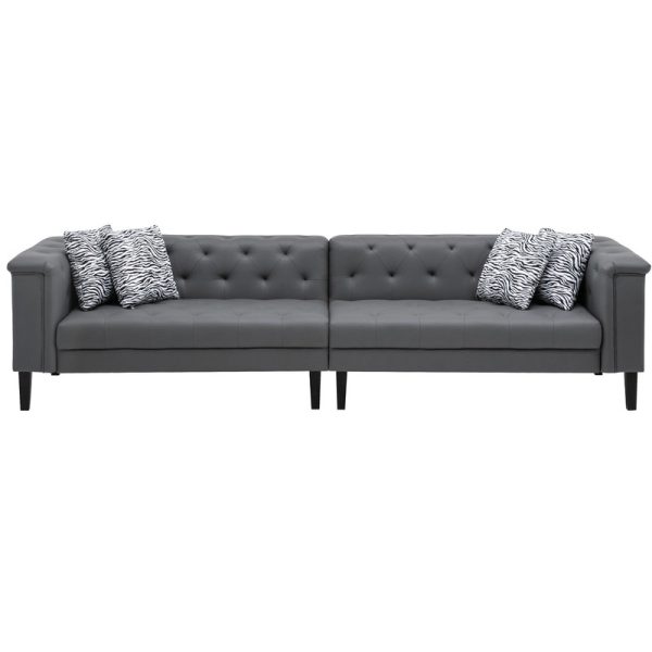 Sarah Gray Vegan Leather Tufted Sofa Ottoman Living Room Set With 4 Accent Pillows - Image 2