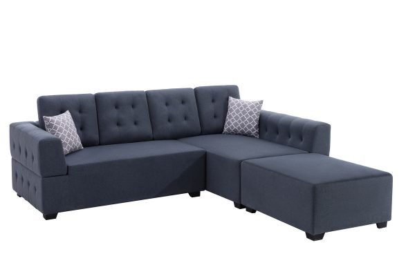 Ordell 92"W Dark Gray Linen Fabric Sectional Sofa with Right Facing Chaise Ottoman and Pillows - Image 6