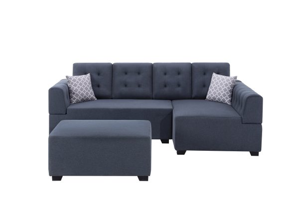 Ordell 92"W Dark Gray Linen Fabric Sectional Sofa with Right Facing Chaise Ottoman and Pillows - Image 4