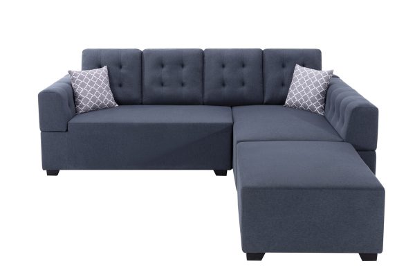Ordell 92"W Dark Gray Linen Fabric Sectional Sofa with Right Facing Chaise Ottoman and Pillows - Image 2