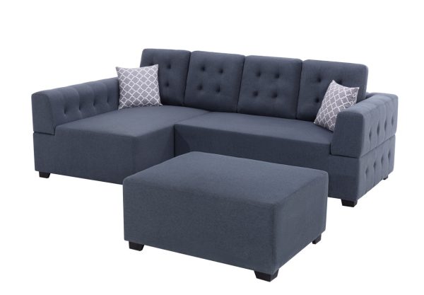 Ordell 92"W Dark Gray Linen Fabric Sectional Sofa with Left Facing Chaise Ottoman and Pillows - Image 6