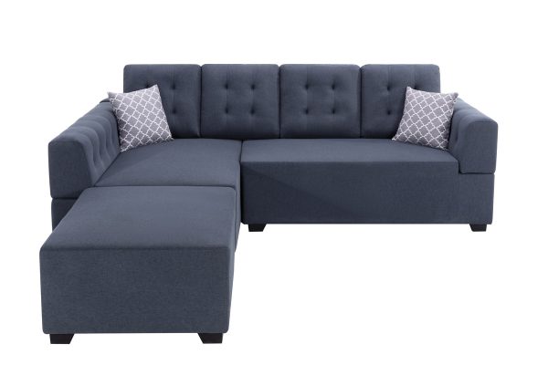 Ordell 92"W Dark Gray Linen Fabric Sectional Sofa with Left Facing Chaise Ottoman and Pillows - Image 5