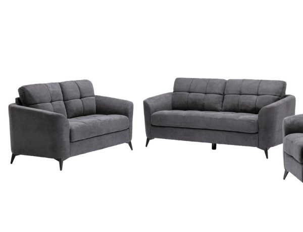Callie Gray Woven Fabric Sofa Loveseat Living Room Set - Image 5