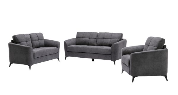 Callie Gray Woven Fabric Sofa Loveseat Chair Living Room Set - Image 8