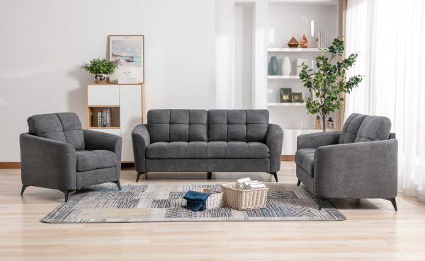 Callie Gray Woven Fabric Sofa Loveseat Chair Living Room Set - Image 7