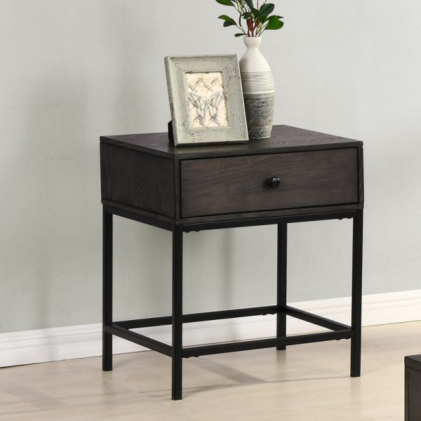 Ava 20"W Espresso MDF End Table with Charging Ports and Metal Base