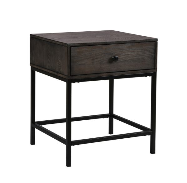 Ava 20"W Espresso MDF End Table with Charging Ports and Metal Base - Image 4