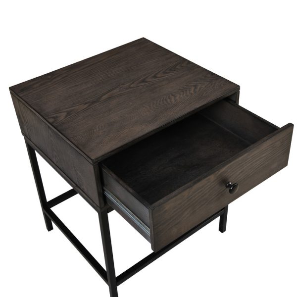 Ava 20"W Espresso MDF End Table with Charging Ports and Metal Base - Image 2