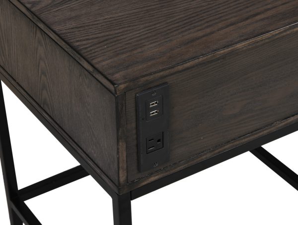 Ava 20"W Espresso MDF End Table with Charging Ports and Metal Base - Image 5