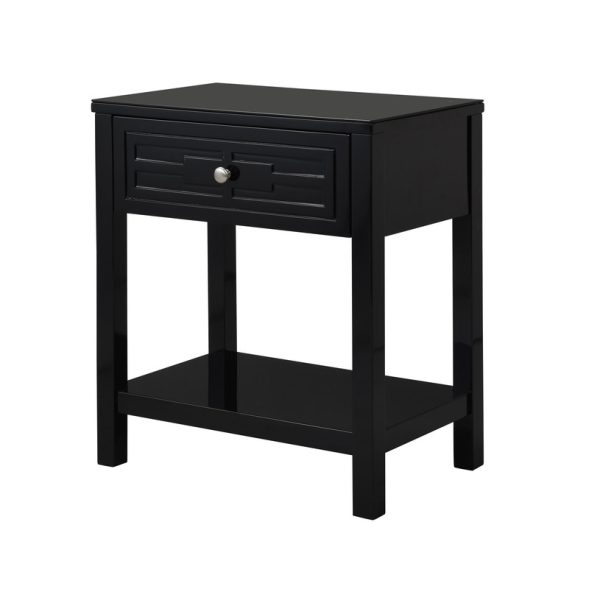 Dylan 23"W Black Wooden End Side Table Nightstand with Glass Top and Drawer - Image 3