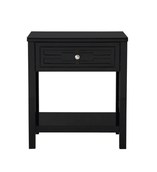 Dylan 23"W Black Wooden End Side Table Nightstand with Glass Top and Drawer - Image 2
