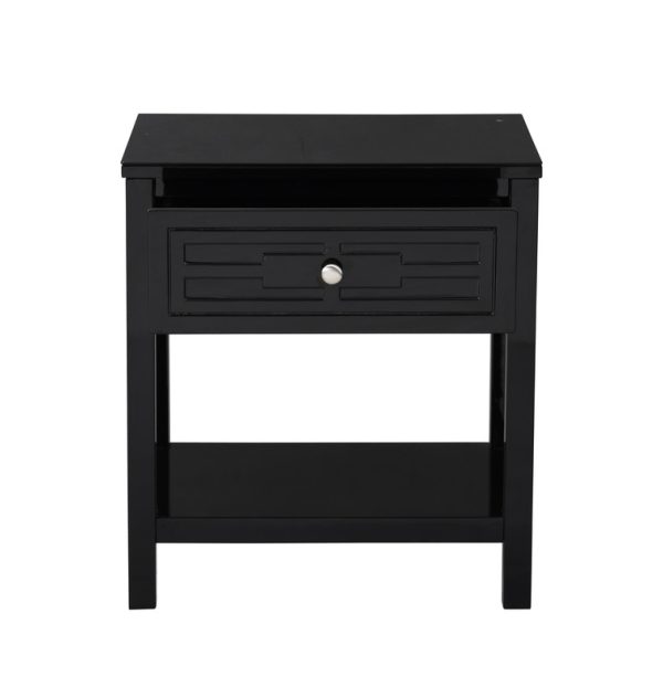 Dylan 23"W Black Wooden End Side Table Nightstand with Glass Top and Drawer - Image 6