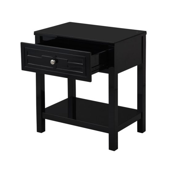 Dylan 23"W Black Wooden End Side Table Nightstand with Glass Top and Drawer - Image 5