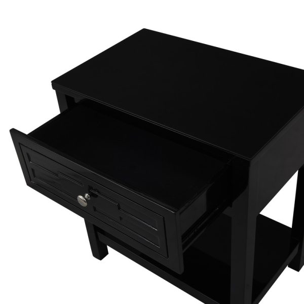 Dylan 23"W Black Wooden End Side Table Nightstand with Glass Top and Drawer - Image 4