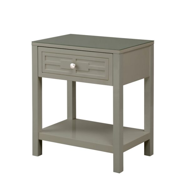 Dylan 23"W Taupe Wooden End Side Table Nightstand with Glass Top and Drawer - Image 4