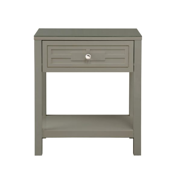 Dylan 23"W Taupe Wooden End Side Table Nightstand with Glass Top and Drawer - Image 3