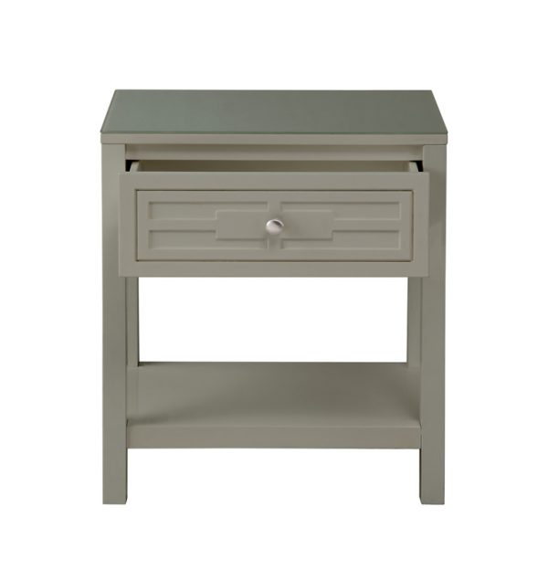 Dylan 23"W Taupe Wooden End Side Table Nightstand with Glass Top and Drawer - Image 2