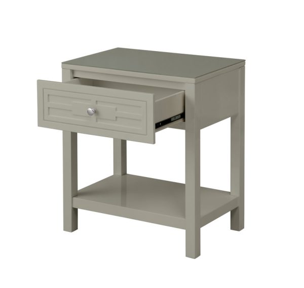 Dylan 23"W Taupe Wooden End Side Table Nightstand with Glass Top and Drawer - Image 6