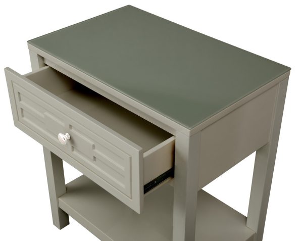 Dylan 23"W Taupe Wooden End Side Table Nightstand with Glass Top and Drawer - Image 5