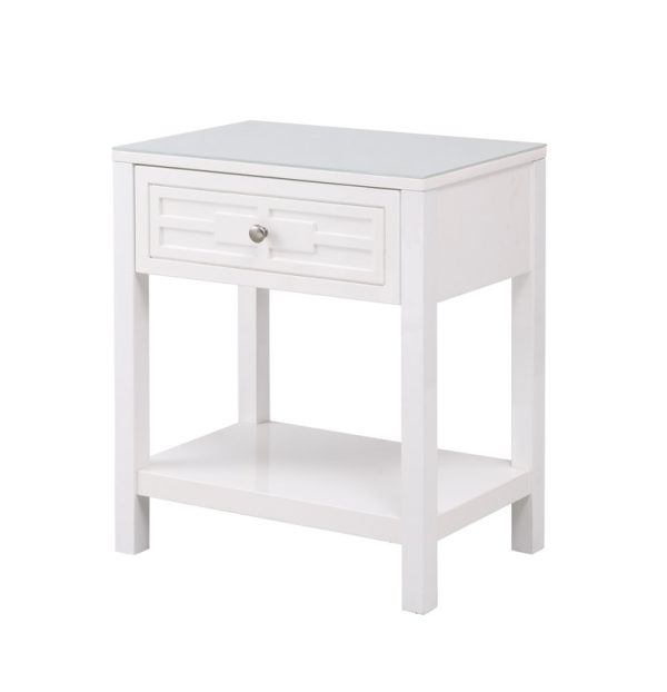 Dylan 23"W White Wooden End Side Table Nightstand with Glass Top and Drawer - Image 4