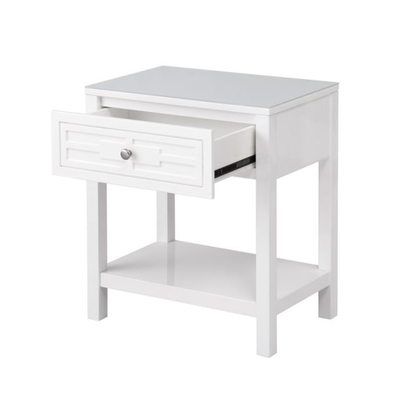 Dylan 23"W White Wooden End Side Table Nightstand with Glass Top and Drawer - Image 6