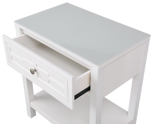 Dylan 23"W White Wooden End Side Table Nightstand with Glass Top and Drawer - Image 5