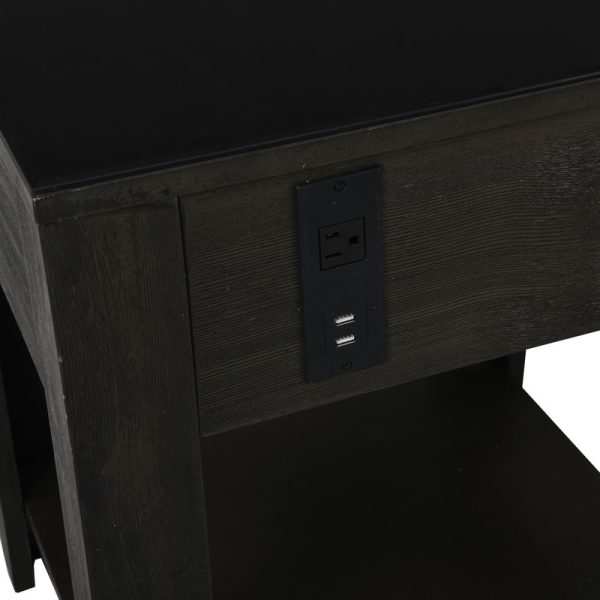Bruno 2 Piece Ash Gray Wooden 48"W Lift Top Coffee and End Table Set with Tempered Glass Top and Drawer - Image 10