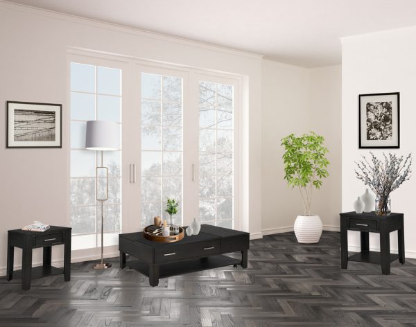 Bruno 3 Piece Ash Gray Wooden 48"W Lift Top Coffee and End Table Set with Tempered Glass Top and Drawer