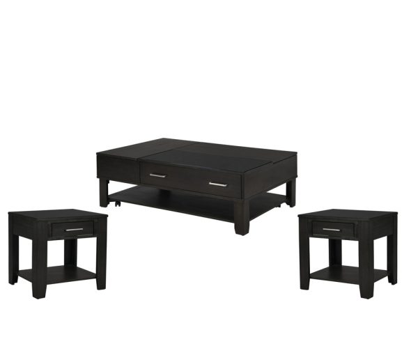 Bruno 3 Piece Ash Gray Wooden 48"W Lift Top Coffee and End Table Set with Tempered Glass Top and Drawer - Image 11