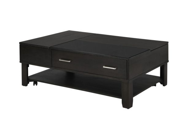 Bruno 48"W Ash Gray Wooden Lift Top Coffee Table with Tempered Glass Top and Drawer - Image 2