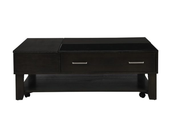 Bruno 48"W Ash Gray Wooden Lift Top Coffee Table with Tempered Glass Top and Drawer - Image 6