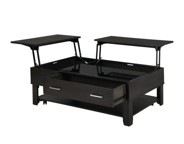Bruno 48"W Ash Gray Wooden Lift Top Coffee Table with Tempered Glass Top and Drawer - Image 5