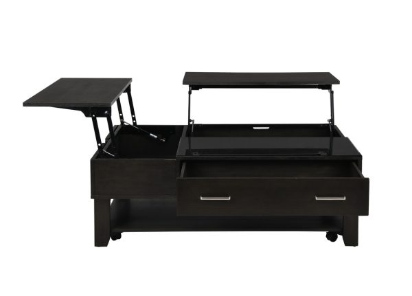 Bruno 48"W Ash Gray Wooden Lift Top Coffee Table with Tempered Glass Top and Drawer - Image 4