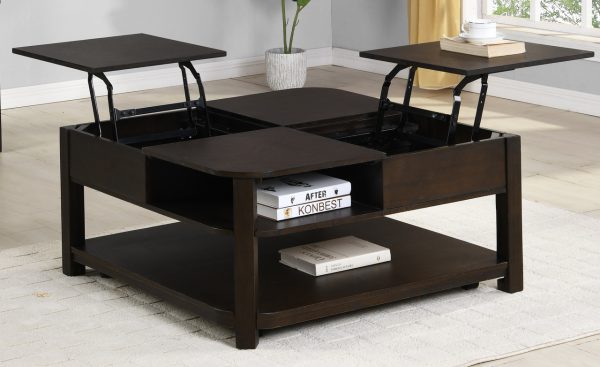 Flora 36"W Dark Brown MDF Lift Top Coffee Table with Shelves