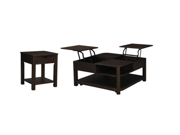 Flora 2 Piece Dark Brown MDF 36"W Lift Top Coffee and End Table Set - Image 10