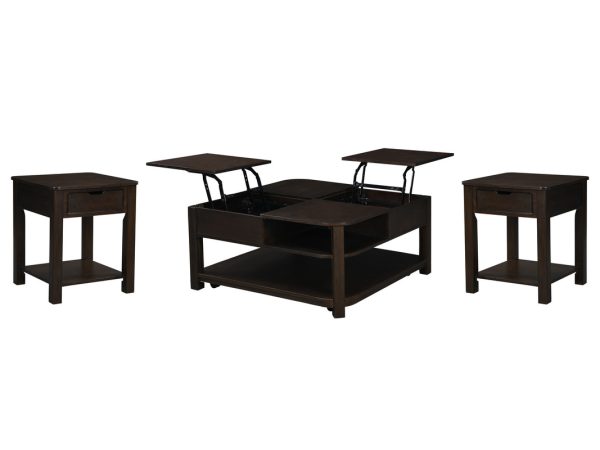 Flora 3 Piece Dark Brown MDF 36"W Lift Top Coffee and End Table Set - Image 7