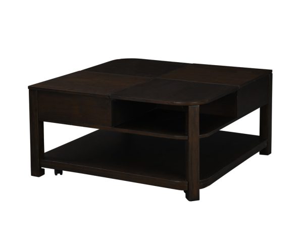 Flora 36"W Dark Brown MDF Lift Top Coffee Table with Shelves - Image 6