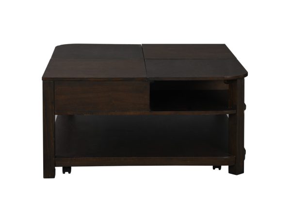Flora 36"W Dark Brown MDF Lift Top Coffee Table with Shelves - Image 5
