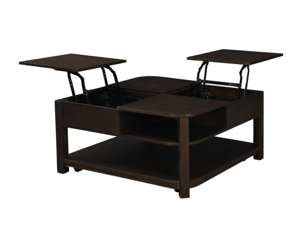 Flora 36"W Dark Brown MDF Lift Top Coffee Table with Shelves - Image 4