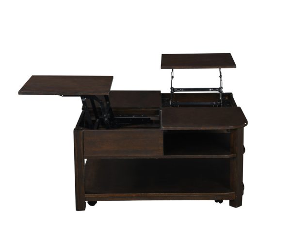 Flora 36"W Dark Brown MDF Lift Top Coffee Table with Shelves - Image 3